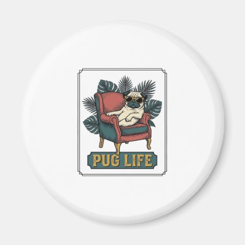Vintage Pug Life Cool Dog Sunglasses Design_1 Magnet