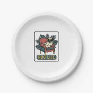 Vintage Pug Life Cool Dog Sunglasses Design_1 Paper Plates