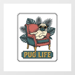 Vintage Pug Life Cool Dog Sunglasses Design_1 Window Cling