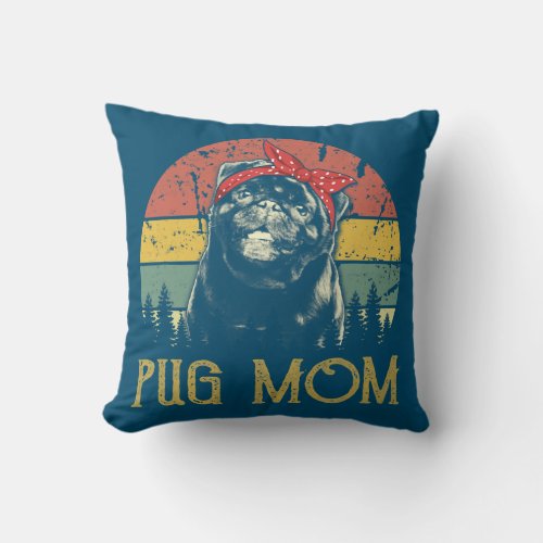 Vintage Pug Mom Retro Funny Pug Dog Mom Mothers Throw Pillow