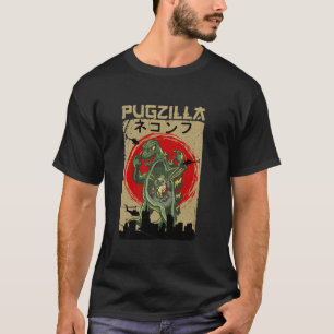 Vintage Pugzilla Japanese Sunset Style Funny Pug D T-Shirt