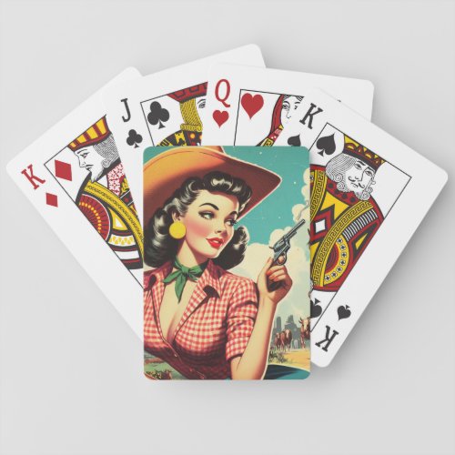 Vintage Pulp Cowgirl Illustration Playing Cards