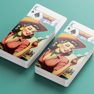 Vintage Pulp Cowgirl Illustration Poker Cards