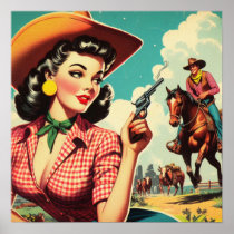 Vintage Pulp Cowgirl Illustration