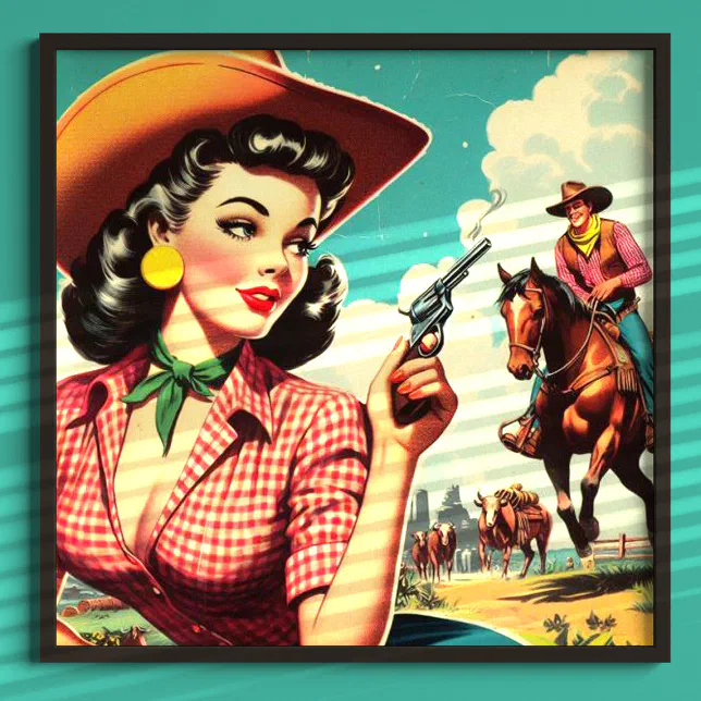 Vintage Pulp Cowgirl Illustration Poster | Zazzle