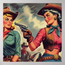 Vintage Pulp Cowgirls Illustration
