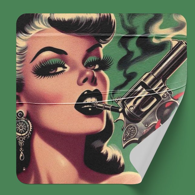 Vintage Pulp Girl Square Sticker (Creator Uploaded)