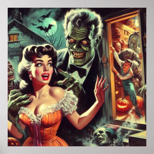 Vintage Pulp Horror Girl Illustration