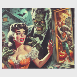 Vintage Pulp Horror Girl Illustration Wrapping Paper