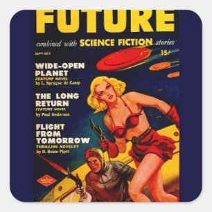 Vintage Pulp Paperback Sci-Fi Space Girl Cover Square Sticker