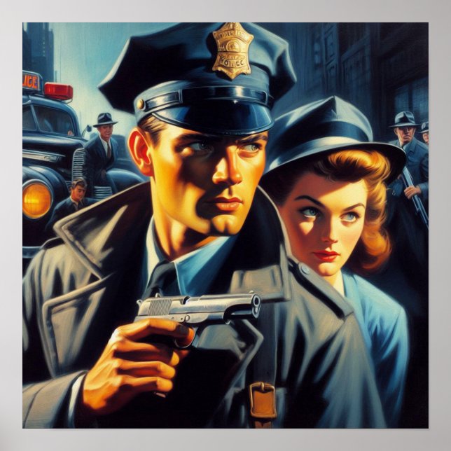 Vintage Pulp Police Illustration Poster (Front)