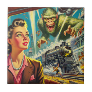 Vintage Pulp Sci-fi Weird Illustration Ceramic Tile