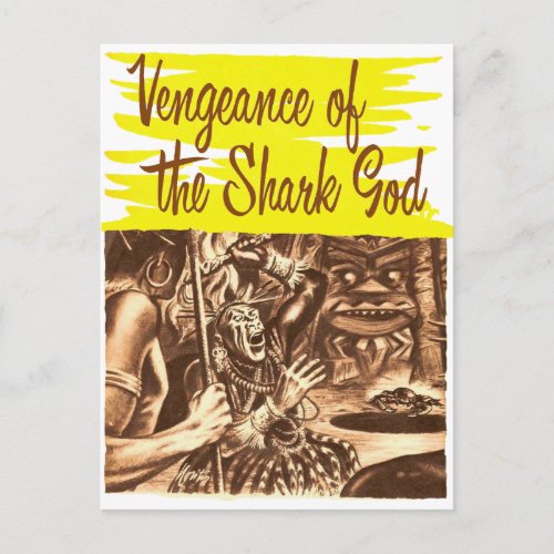 Vintage Pulp Vengeance of The Shark God Postcard