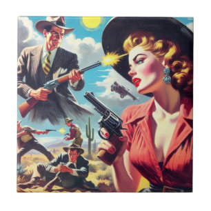 Vintage Pulp Western Illustration Ceramic Tile