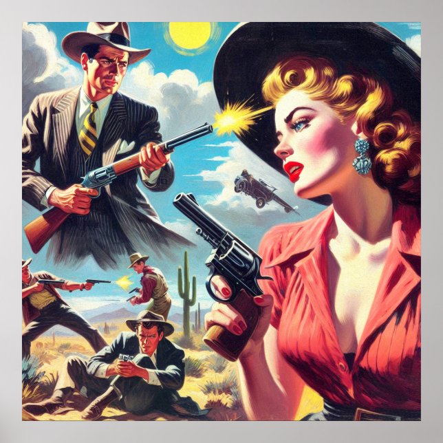 Vintage Pulp Western Illustration Poster (Front)