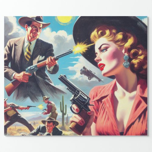 Vintage Pulp Western Illustration Wrapping Paper