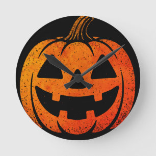Vintage Pumpkin Accent Pillow – 90s Halloween Round Clock