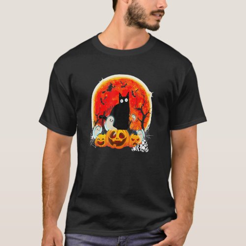 Vintage Pumpkin And Black Cat Halloween Costume Ca T_Shirt