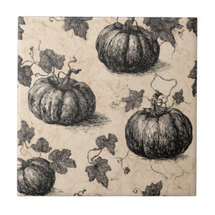Vintage Pumpkin and Vine Engraving Pattern (2) Ceramic Tile