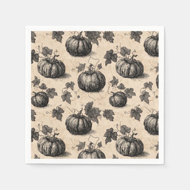 Vintage Pumpkin and Vine Engraving Pattern (2) Napkins (Front)
