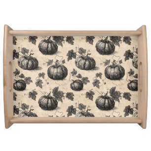 Vintage Pumpkin and Vine Engraving Pattern (2) Serving Tray