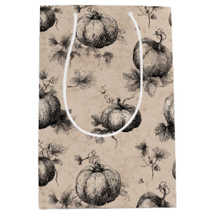 Vintage Pumpkin and Vine Engraving Pattern Medium Gift Bag
