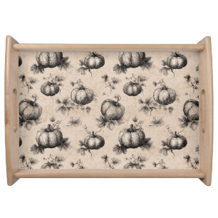 Vintage Pumpkin and Vine Engraving Pattern Serving Tray