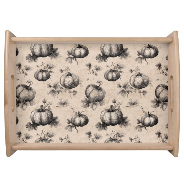 Vintage Pumpkin and Vine Engraving Pattern Serving Tray (Front)