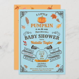 Vintage pumpkin baby boy shower invitation blue