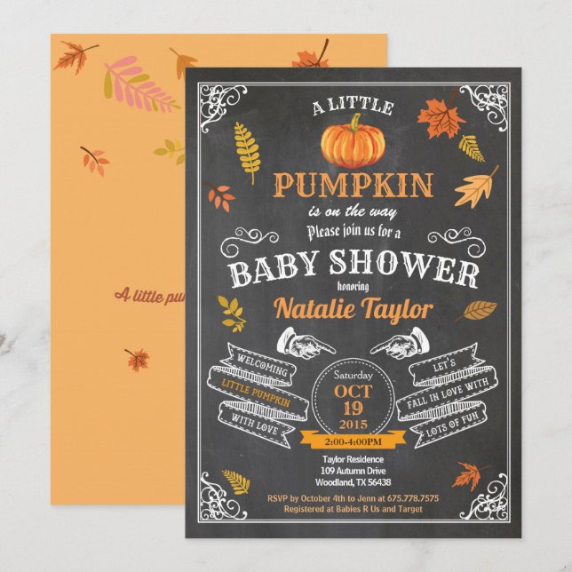 Vintage pumpkin baby shower invitation chalkboard (Front/Back)