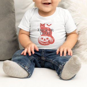 Vintage Pumpkin Bat and Cat Halloween Party Baby T-Shirt