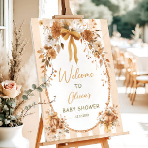 Vintage Pumpkin Floral Bow Baby Shower Welcome Foam Board