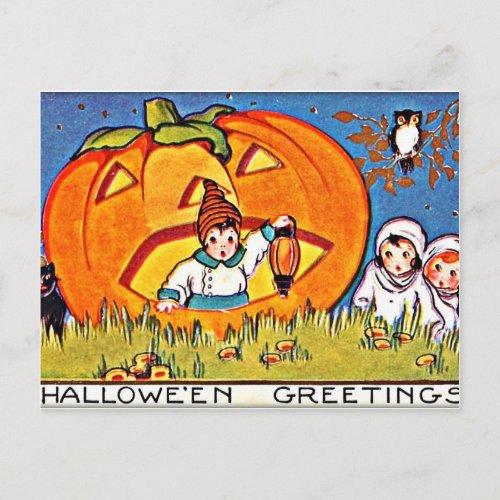 Vintage Pumpkin Halloween Greetings Holiday Postcard
