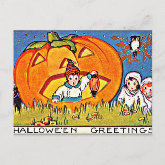 Vintage Pumpkin Halloween Greetings Postcard