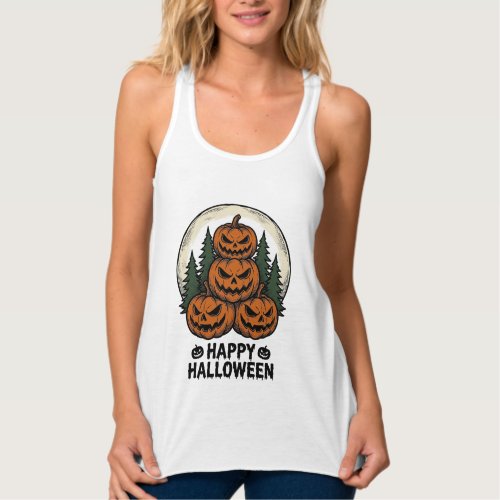 Vintage Pumpkin Halloween Jack O Lantern Forest Sh Tank Top