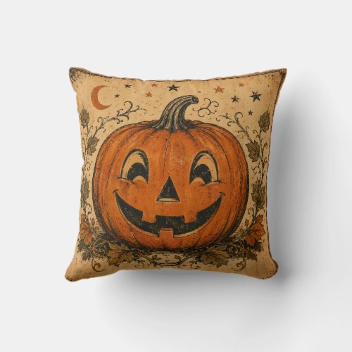 Vintage Pumpkin Halloween Throw Pillow