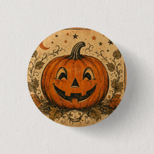 Vintage Pumpkin Halloween Throw Pillow Button
