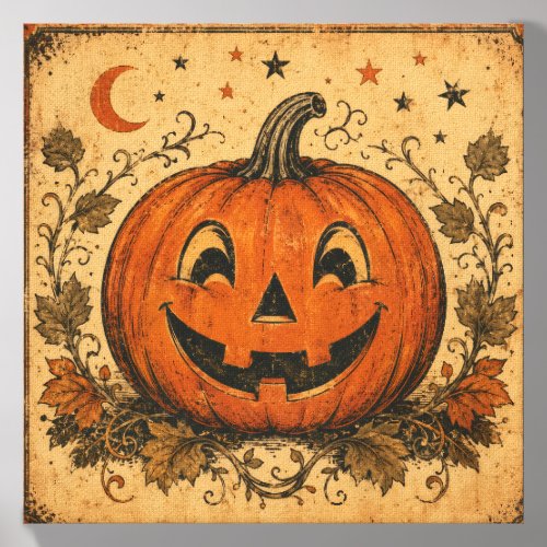 Vintage Pumpkin Halloween Throw Pillow Canvas Photo Tile