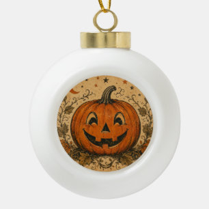Vintage Pumpkin Halloween Throw Pillow Ceramic Ball Christmas Ornament