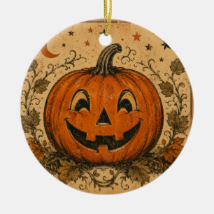 Vintage Pumpkin Halloween Throw Pillow Ceramic Ornament
