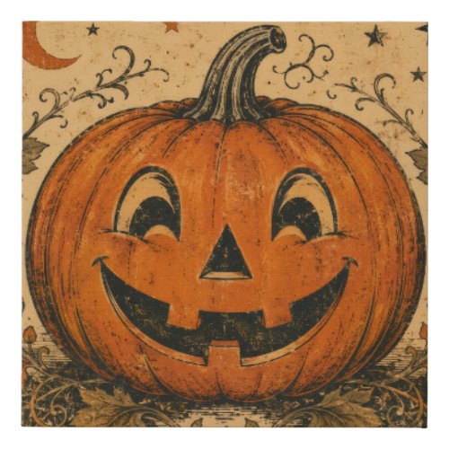Vintage Pumpkin Halloween Throw Pillow Faux Canvas Print