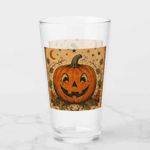 Vintage Pumpkin Halloween Throw Pillow Glass