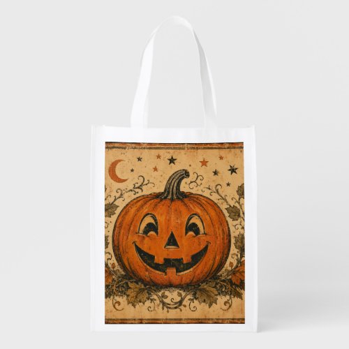 Vintage Pumpkin Halloween Throw Pillow Grocery Bag