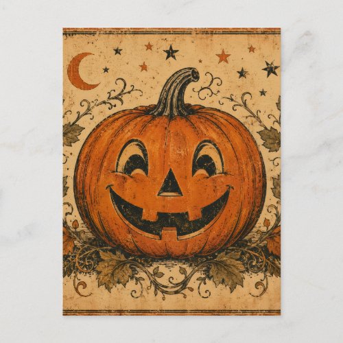 Vintage Pumpkin Halloween Throw Pillow Postcard