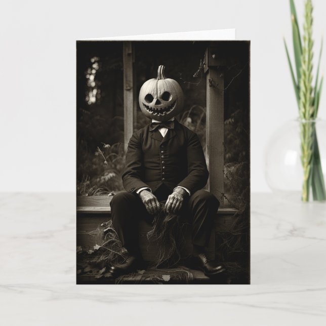Vintage Pumpkin Head Halloween Card (Front)