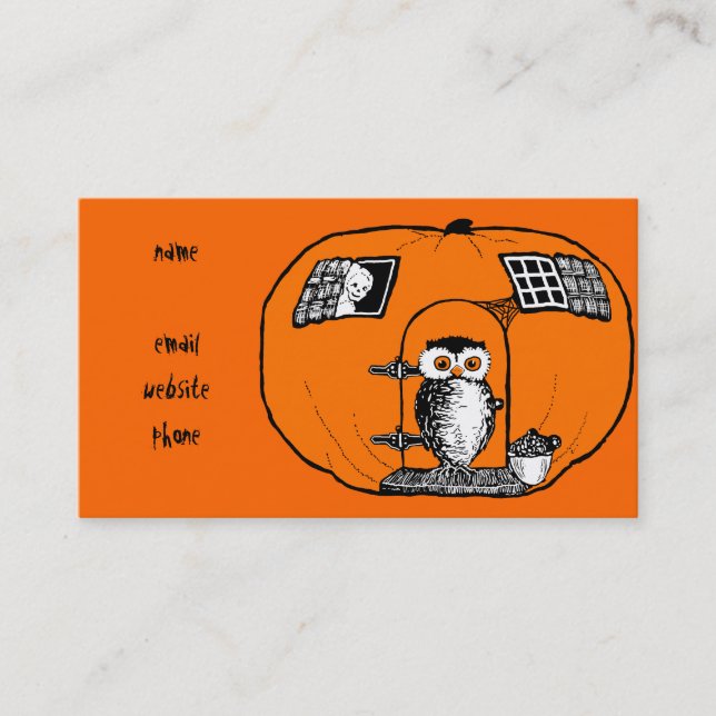 Vintage Pumpkin House Owl Business Card (Front)