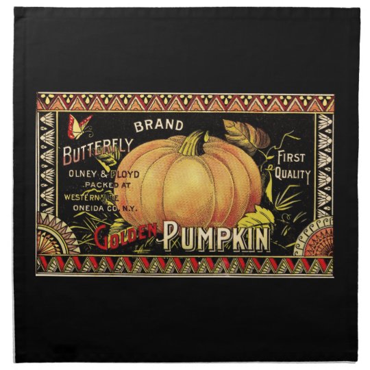 Vintage Pumpkin Label Art Butterfly Brand Cloth Napkin