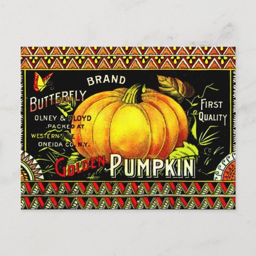 Vintage Pumpkin Label Postcard