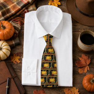 Vintage Pumpkin Label Tie   Retro Autumn Harvest 