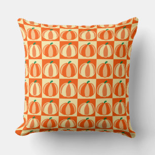 Vintage Pumpkin Orange Tartan Plaid Thanksgiving Throw Pillow